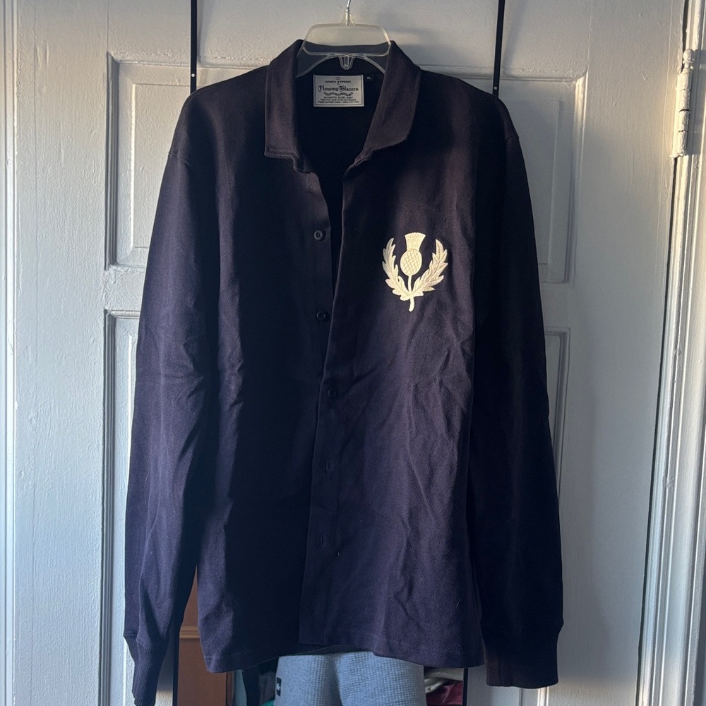 Rowing Blazers Scotland 1871 Navy Blue Rugby Overshirt with Embroidered Logo